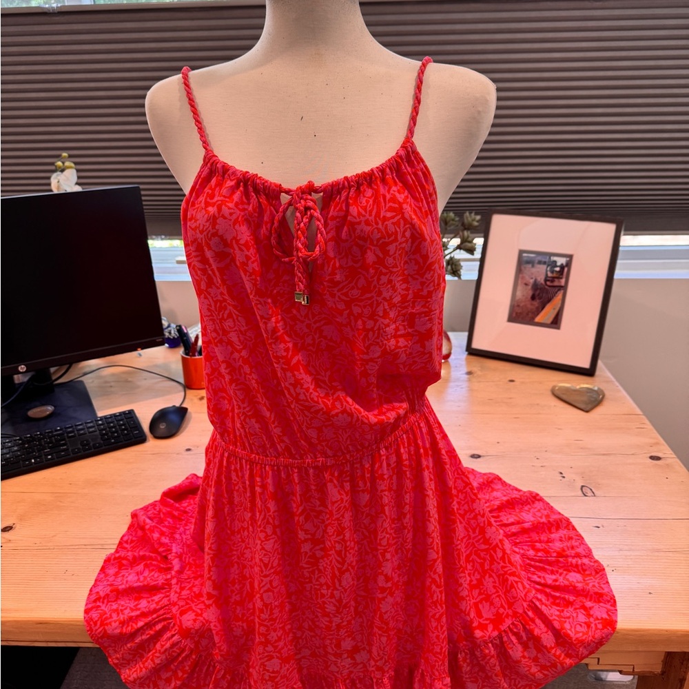 Heidi Klein Limpopo Tie-Front Frill Mini Dress Fuchsia Large 10-12 EUC Women